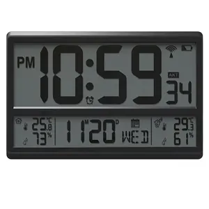 Radio Controlled Clock Wall Digit Clock With Indoor Outdoor Temperature And Humidity Digital Wall Clocks Large Display