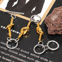 Bracelet minimaliste bicolore en acier inoxydable or et argent, classique, en or 18 carats, avec fermoir OT à nœud de corde, pour femme