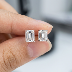 Emerald Cut Lab Grown Diamond <b>Stud</b> Earrings, Minimal Diamond <b>Studs</b> - Product Image 1