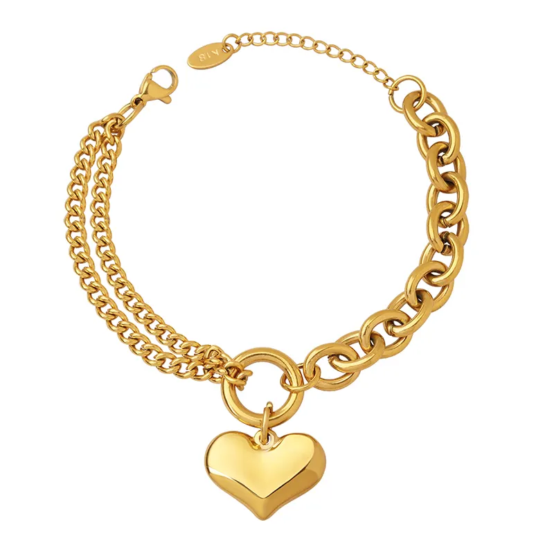 Heart shaped thick chain girls bracelet Metal Colorfast Stainless Steel Bracelet