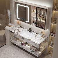Meuble-lavabo mural moderne double couche en roche, résistant à l'eau, durable, facile à nettoyer, idéal appartement et hôtel