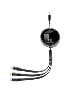 Câble de charge rapide rétractable 3-en-1 100W avec logo personnalisé, avec port USB Type-C, port Micro 8 broches, cordon de données universel pour voyage - Product Image 3