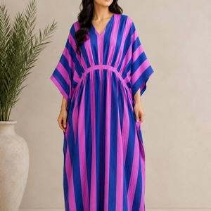 Cotton Handmade Embroidery Bohemian <b>Indian</b> Striped Floor-Length A-Line <b>Kaftan</b> Maxi Dress for Women Breathable Sleepwear Gift - Product Image 6