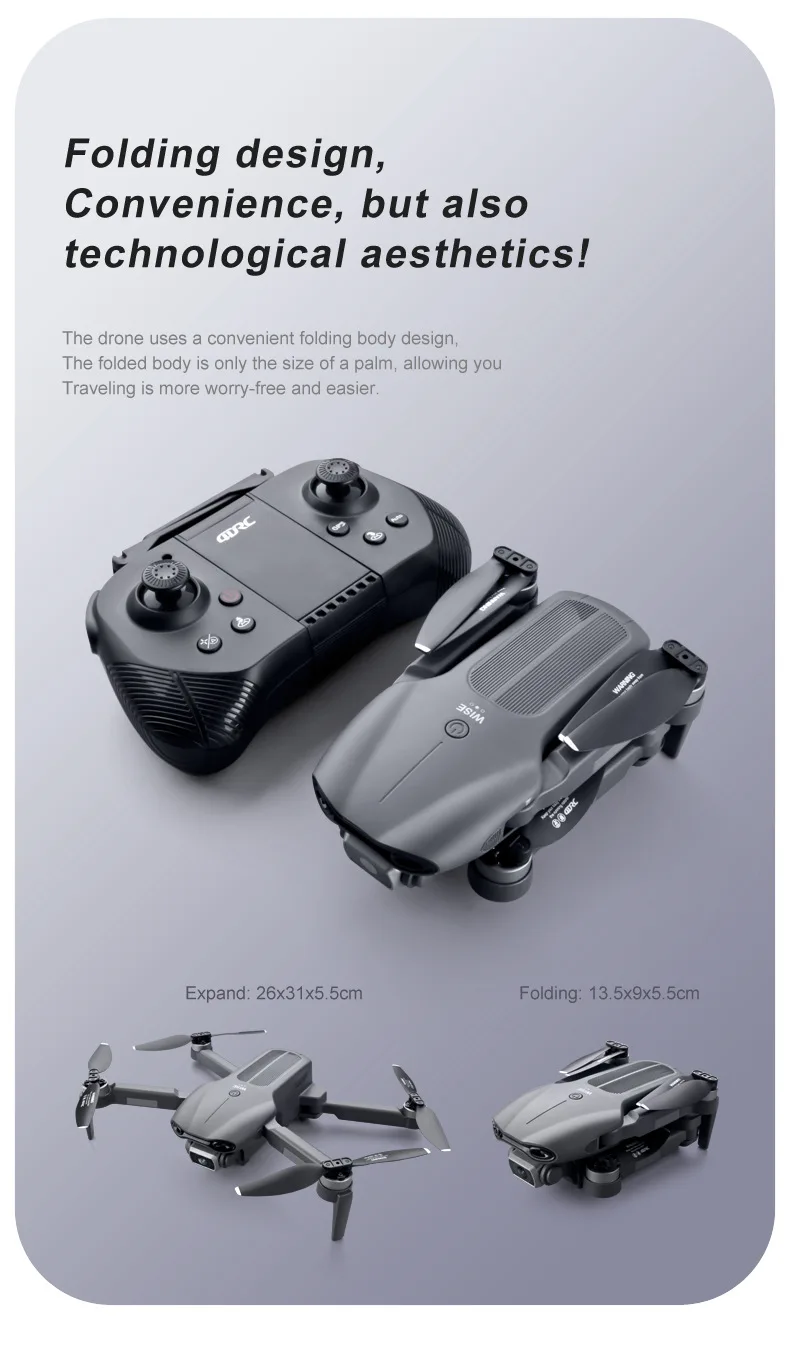 the drone uses a convenient folding body design; the folded body is