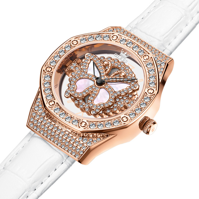 OLEVS 9996 Oem Odm Luxury Custom logo Luminous Fashion Rotation Waterproof Leather Strap Ladies Elegance Quartz Watch for Woman