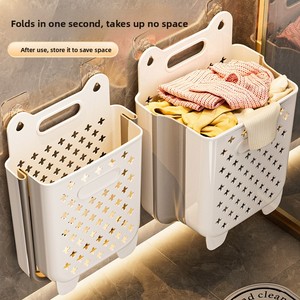 Cesto de <span class=keywords><strong>Ropa</strong></span> <span class=keywords><strong>Sucia</strong></span> de Plástico, Plegable, para Montar en la Pared, Ahorra Espacio, para Baño y Ducha - Product Image 2