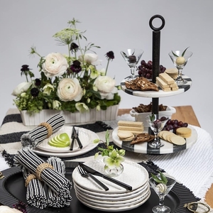 แท่นวางเค้กหินอ่อนสีขาวและสีดำธรรมชาติ2ชั้นสำหรับงานเลี้ยงน้ำชายามบ่ายตกแต่งเค้กผลไม้สำหรับงานเลี้ยง - Product Image 5