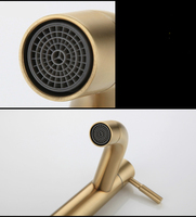 Robinet de lavabo de salle de bain moderne en acier inoxydable, monotrou, à poignée unique, avec cartouche céramique, finition or brossé contemporain
