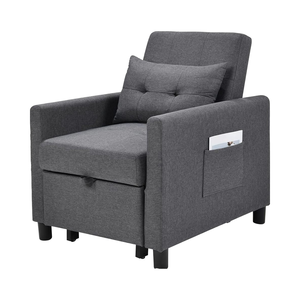 Moderno Conversível Único Sofá-cama Cinza Escuro Tecido Pullout Sleeper Pillow lombar <span class=keywords><strong>Folding</strong></span> Futon Cadeira para Sala de Metal - Product Image 1