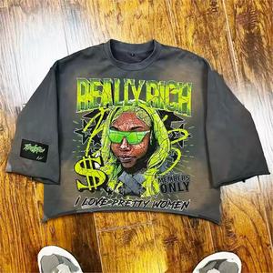 Camiseta de Hombre Personalizada 100% Algodón Vintage Oversize con Efecto Desgastado, Lavado Ácido, Impresión Digital de Logotipo, Casual, Corta, Tejida - Product Image 3