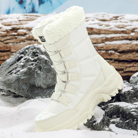Bottes de neige hautes pour femme, mi-mollet, avec doublure en coton, semelle intérieure en EVA, confortables, imperméables, chaudes et rehaussantes