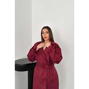 Abrigo de Gabardina de Gamuza Borgoña para Mujer al por Mayor, Mangas Raglán, Abrigo Largo Informal de Invierno, Impermeable, con Estampado Otoñal de Algodón - Product Image 3