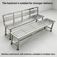 Banc de patio moderne en acier inoxydable 304, avec dossier long et repose-pieds élargi, idéal pour parcs, cafétérias, terrains de sport et ateliers