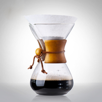 Carafe à café portable en verre cylindrique avec base en métal et bois, ensemble de café filtre portable en verre 800ML 600ML 400ML