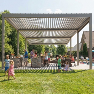 Pergola bioclimatique en aluminium durable METGOOD - Auvent à lames orientables pour <span class=keywords><strong>restaurant</strong></span>, modè<span class=keywords><strong>le</strong></span> Pergola260228, cadre thermolaqué - Product Image 1