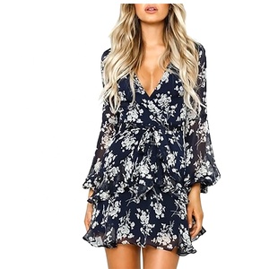 Vestidos Mini de Primavera para Mujer, Casuales, de Manga Larga, con Estampado Floral, Cuello en V, Estilo Bohemio, para Fiesta en la Playa, Vestido Largo para Mujer - Product Image 5
