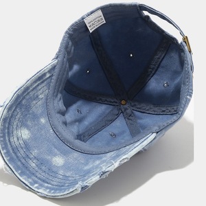 Casquette de baseball unisexe Peige BQM-020 2025 nouvelle collection, en jean délavé et vieilli, 6 panneaux, 100 % coton, bleu vintage délavé, style décontracté - Product Image 4