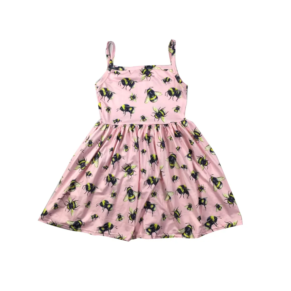 New Arrival 2022 Baby Girls Cute Bee Print Strap Dress Toddler Girl Floral Dress Kids Casual Dress For Summer