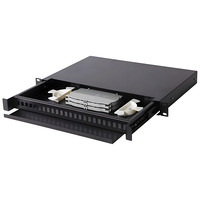 Panel Patch Fiber Geser SPCC, Panel Patch Fiber Rak 19 Inch 1U/2U FTTH 12/24/48 Port untuk Pusat Data dan Telekomunikasi