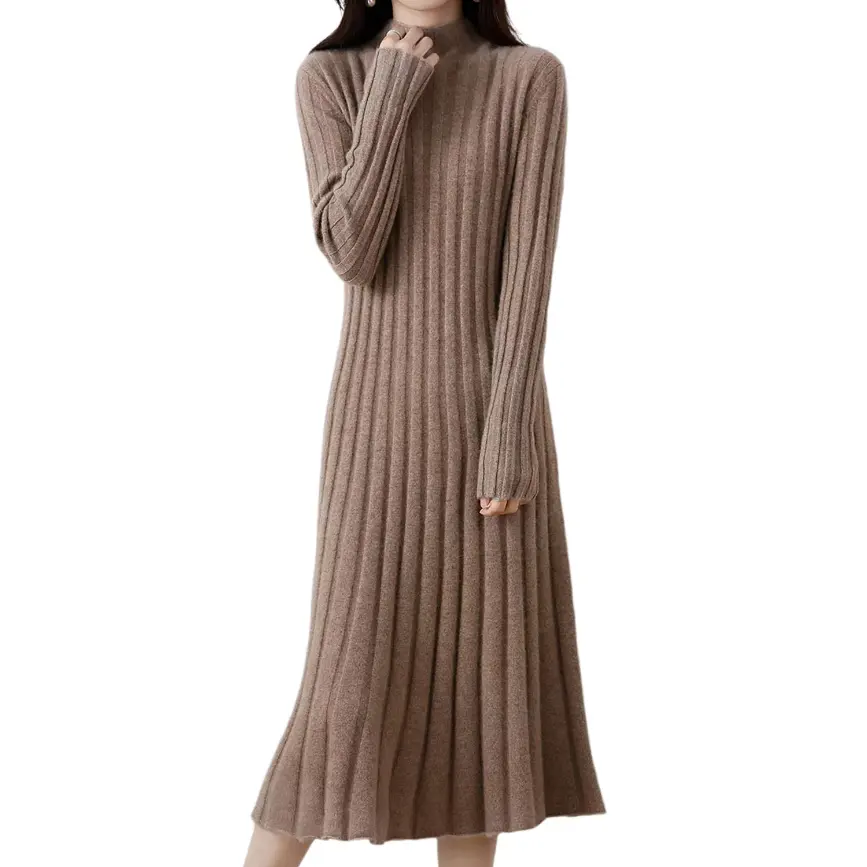 Factory Custom Warm Oversize Gray Round Neck Top Casual Long Sleeves Woman Sweater Dress