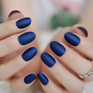 Prensa en las <span class=keywords><strong>uñas</strong></span> Azul oscuro Mate Corto Faux Ongles Manicura Acrílico <span class=keywords><strong>Uñas</strong></span> Encantos - Product Image 1