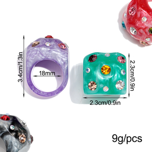 Y2K Trend Kadın Takısı Kişilik Geometrik Yapay Elmas Yüzük Plastik Elmas Renkli İnci Efektli Reçine Yüzük Hediye - Product Image 5