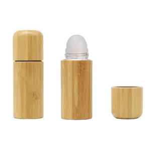 Organic Bamboo Roller Glass Bottle For Lotion Essential Oil Skin Care Perfume Shamboo Wood Grain Design