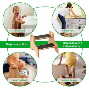 Taburetes de bambú de madera para niños, taburete de 2 escalones para niños pequeños con superficie de escalón antideslizante, taburete de escalón portátil - Product Image 6
