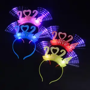 2024 Vezel Hoofdband Happy New Year Decor Led Knipperlicht Up Hoofdband Party Haaraccessoires Decoratie Hoofdbanden