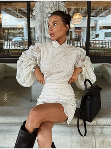 <span class=keywords><strong>Robe</strong></span> de soirée élégante pour club d'automne, nouvelle collection 2026, manches longues, chic, col haut, mini <span class=keywords><strong>robe</strong></span> tendance pour femme, dentelle ajourée - Product Image 4