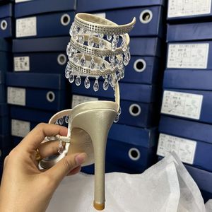 Sandales à talons en cristal à bout ouvert, à lanières cheville, talons aiguilles, luxe et mode, nouvelle collection 2025, talons spirale - Product Image 4