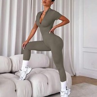 Combinaison à manches courtes à fermeture éclair filetée Sports de plein air Fitness Yoga Wear Bodys et combinaisons de sport pour femmes Shapewear pour femmes