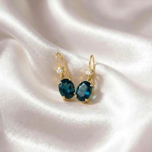 Natural London Blue Topaz Cubic Zirconia <b>Dangle</b> <b>Earrings</b> Oval Gemstone Drop <b>Earrings</b> in 925 Sterling <b>Silver</b> December Birthstone - Product Image 5
