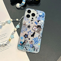 Coque de téléphone en TPU bleu abstrait rétro pour 16/15, transparente, résistante aux chocs, coque rigide pour 17 Pro Max