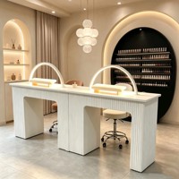 Ensemble de table de manucure en tissu durable avec chaises, station de salon de manucure moderne avec tiroirs de rangement