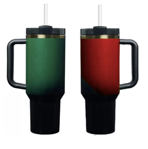Nueva Botella de Agua de Viaje con Aislamiento al Vacío, 40oz, H2.0, Color Rojo y Verde Degradado, con Brillo y Recubrimiento Dorado Láser, para Envoltura UV, Navidad, Estados Unidos - Product Image 1