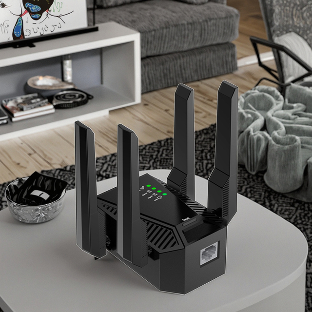 Dual Band 1200Mbps Repeater with External High-Gain Antennas to Boost Wifi Coverage 64MB DDR2 RAM Wireless WIFI Network Repeater