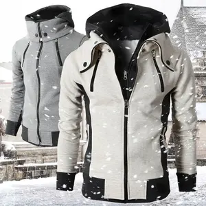 3XL New Double Zipper Up Men Winter Long Bomber Jacket Coat Outdoor Hooded Jacket Men Fleece Windproof Jacket