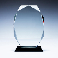 Trophée-plaque en verre facetté personnalisé, vente en gros d'usine, avec base noire, gravure vierge, pour l'excellence professionnelle, cadeau pour employé