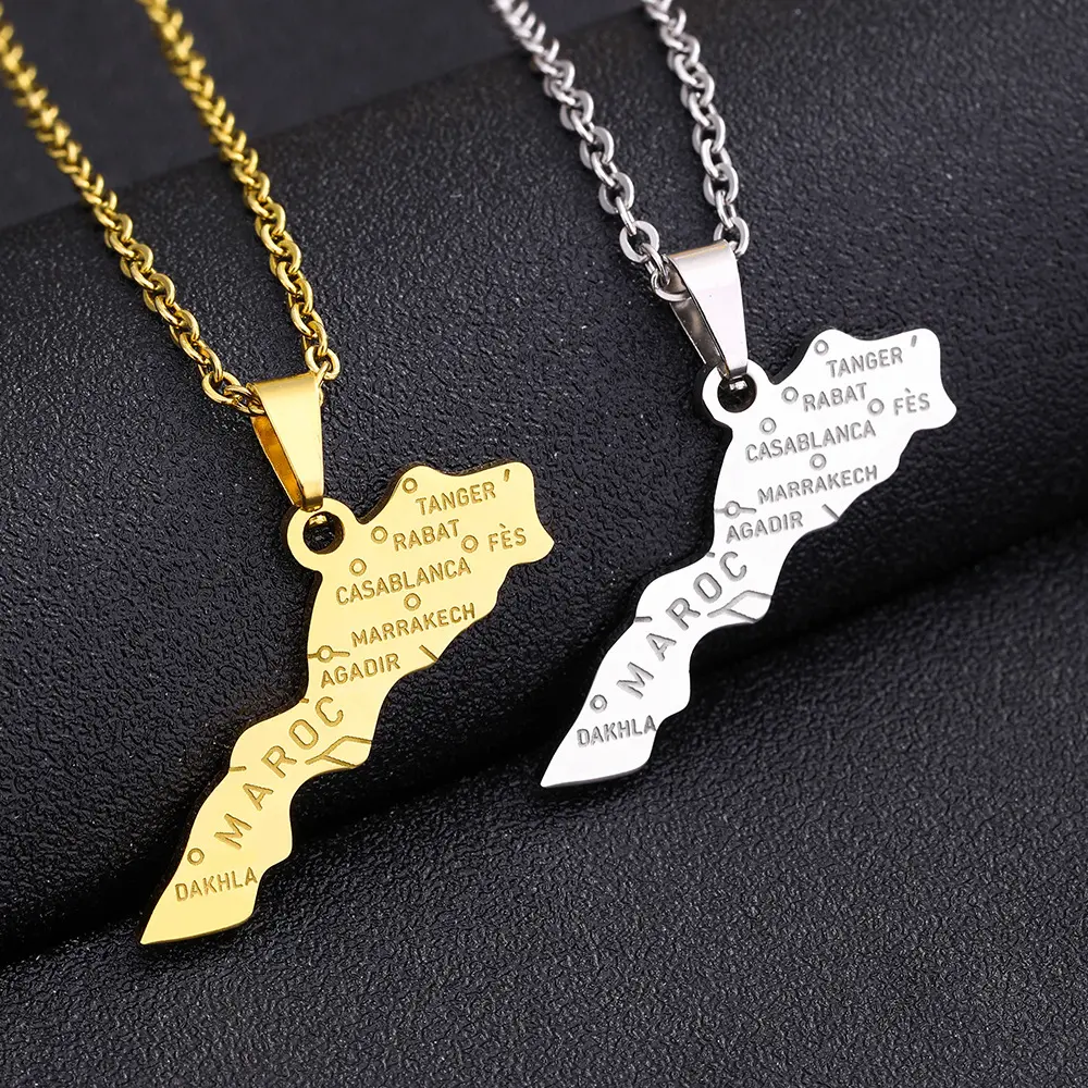 Hot Selling Stainless Steel Morocco Map Necklace Light Luxury Geometric Jewelry