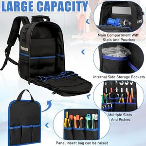 Heavy Duty <b>Tool</b> <b>Backpack</b> Hard Bottom Storage Pack with Multiple Pockets Multifunctional <b>Tool</b> Bag Organizer - Product Image 3