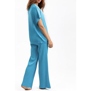 Conjunto de Suéter Tejido para Mujer FOXA, Top con Cuello en V, Pantalones de Cintura Alta, Ropa Casual de Salón, Conjunto de 2 Piezas para Verano - Product Image 3