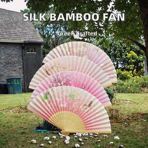 Éventail pliant japonais en soie, cadre en bambou, motifs ajourés sculptés, Wenshan, artisanat DIY pour fêtes, technique de peinture, pour promotions - Product Image 2