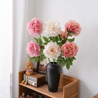 Bunga Peony Sutra Berkualitas Tinggi Sentuhan Alami 3 Kepala Tangkai Bunga Peony Buatan 90cm untuk Dekorasi Pernikahan dan Rumah