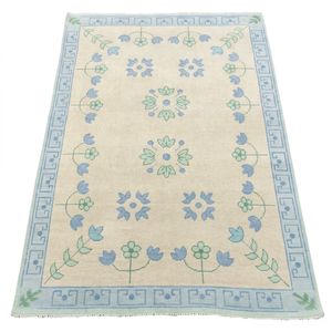 Blue Hand Knotted Woven Wool Floral Oushak Rug 9x12 Modern Pastel Living Room Bedroom Dining Area Handmade - Product Image 1