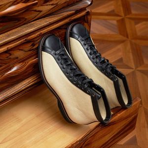 High-top Classic Boxing <b>Boots</b>: Retro Color-blocked Round-toe Lace-up Men's Ankle <b>Boots</b> Cowhide Patchwork <b>Work</b> <b>Boots</b> - Product Image 1