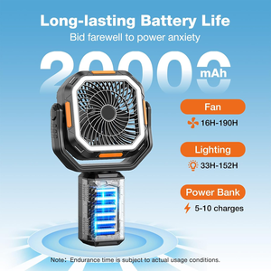 Ventilateur de camping portable rechargeable 20000mAh avec lumière LED personnalisée et trépied réglable en hauteur, en plastique, pour usage extérieur - Product Image 2