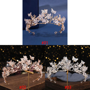 女の子のためのヨーロッパとアメリカの新しいラインストーンクラウン写真撮影クリスタル蝶ティアラ誕生日ウェディングヘアアクセサリー - Product Image 5