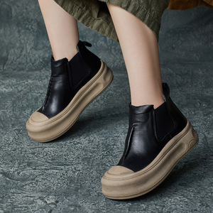 Botines de Plataforma con Punta Redonda, Estilo Retro, Hechos a Mano, Otoño Invierno, Botas Chelsea Casuales, Botines Británicos de Piel Auténtica, Zapatos Deportivos - Product Image 4