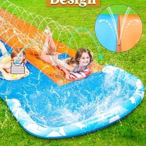 PVC Inflatable Lawn Double Water <b>Slide</b> with Body Boards 22.5 FT 62 Inch with Build-in Sprinkler for Kids Backyard Outdoor Water - Product Image 6